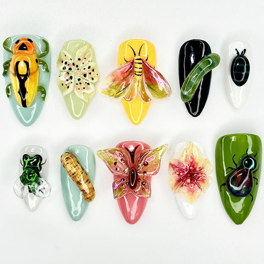 Whimsical Insect Garden 3D Press On Nails