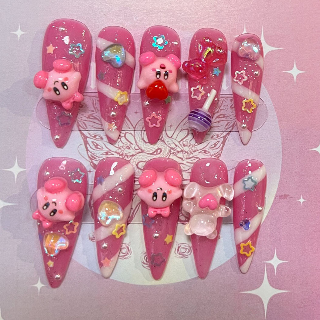 Whimsical Pink Kirby Star Press On Nail Set