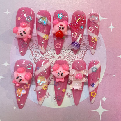 Whimsical Pink Kirby Star Press On Nail Set