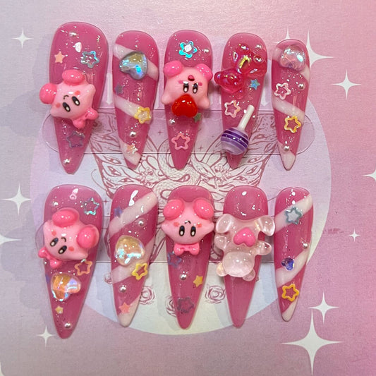 Whimsical Pink Kirby Star Press On Nail Set