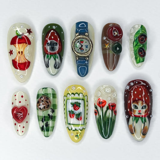 Whimsical Storybook Press On Nails - Whimsical Hand Painted Art Press On