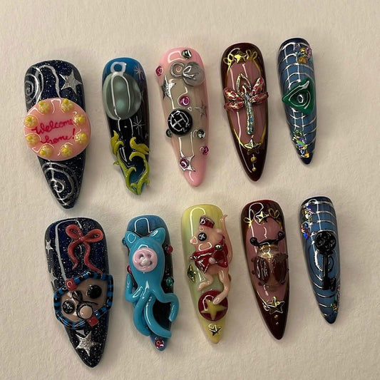 Whimsical Welcome Press On Nails - Whimsical 3D Cartoon Press On Nails