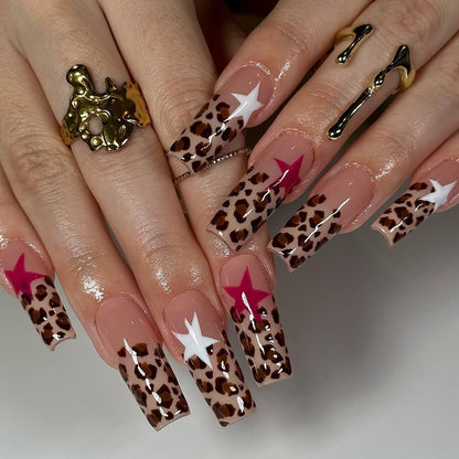 Wild Leopard Press-On Nails, Star Accent Set