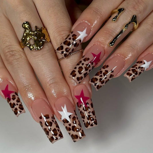 Wild Leopard Press-On Nails, Star Accent Set