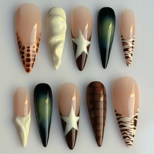 Wild Star and Animal Print Press On Nails in Neutral Tones