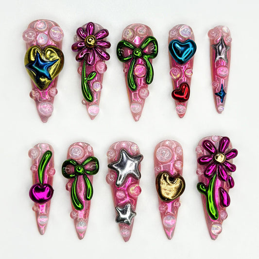Y2K Pink Bubble Kawaii Press On Nails