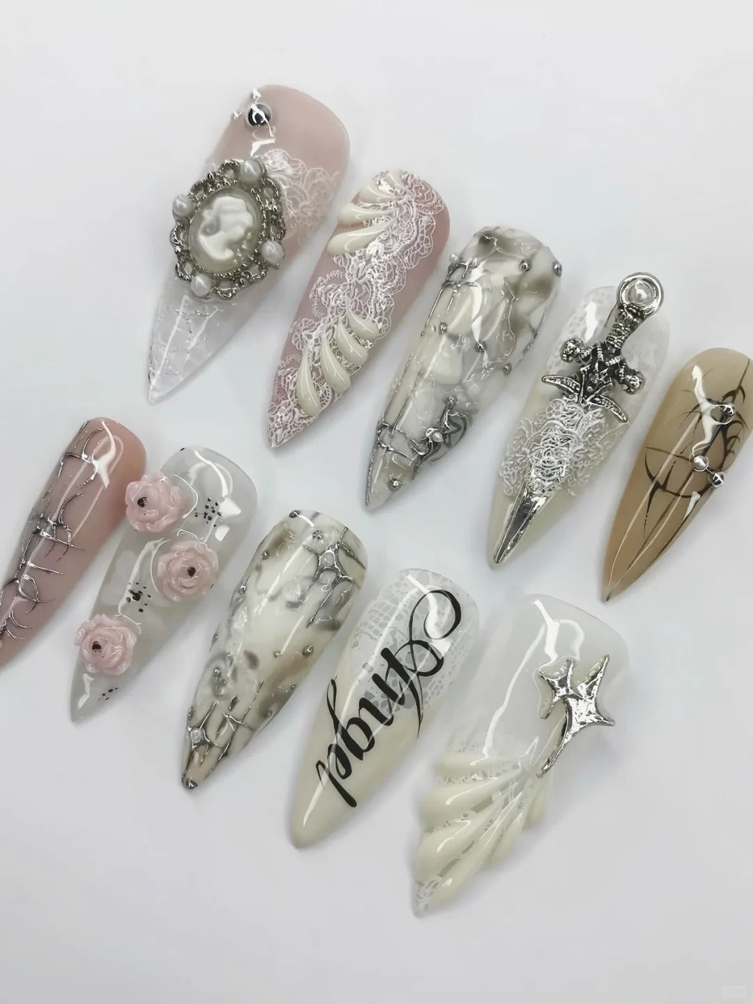 Elegant Angel Lace Press On Nail Set