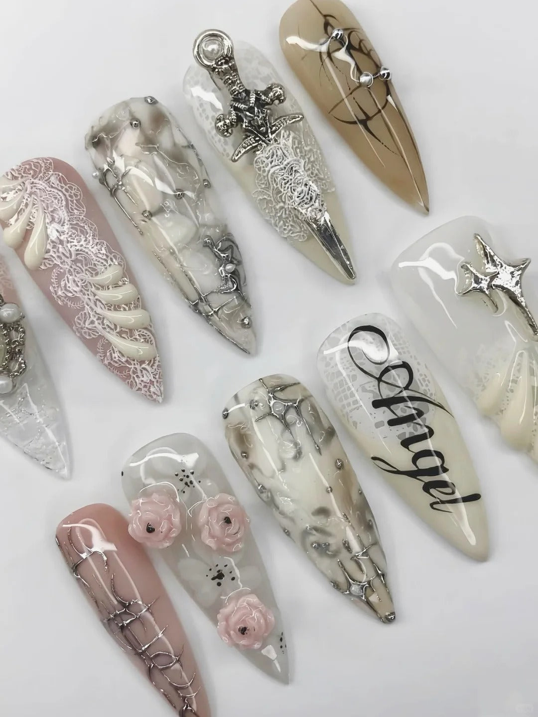Elegant Angel Lace Press On Nail Set