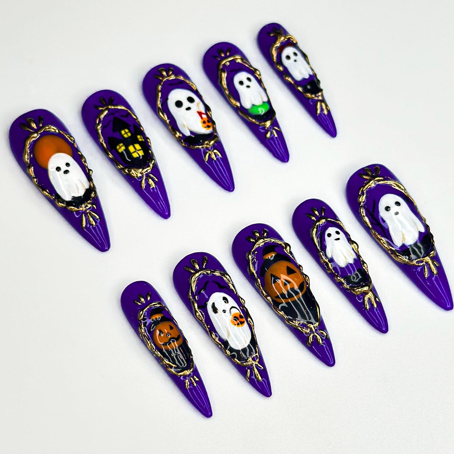 Haunted Ghost Press On Nails - Halloween Ghost Pumpkin Press On Nails