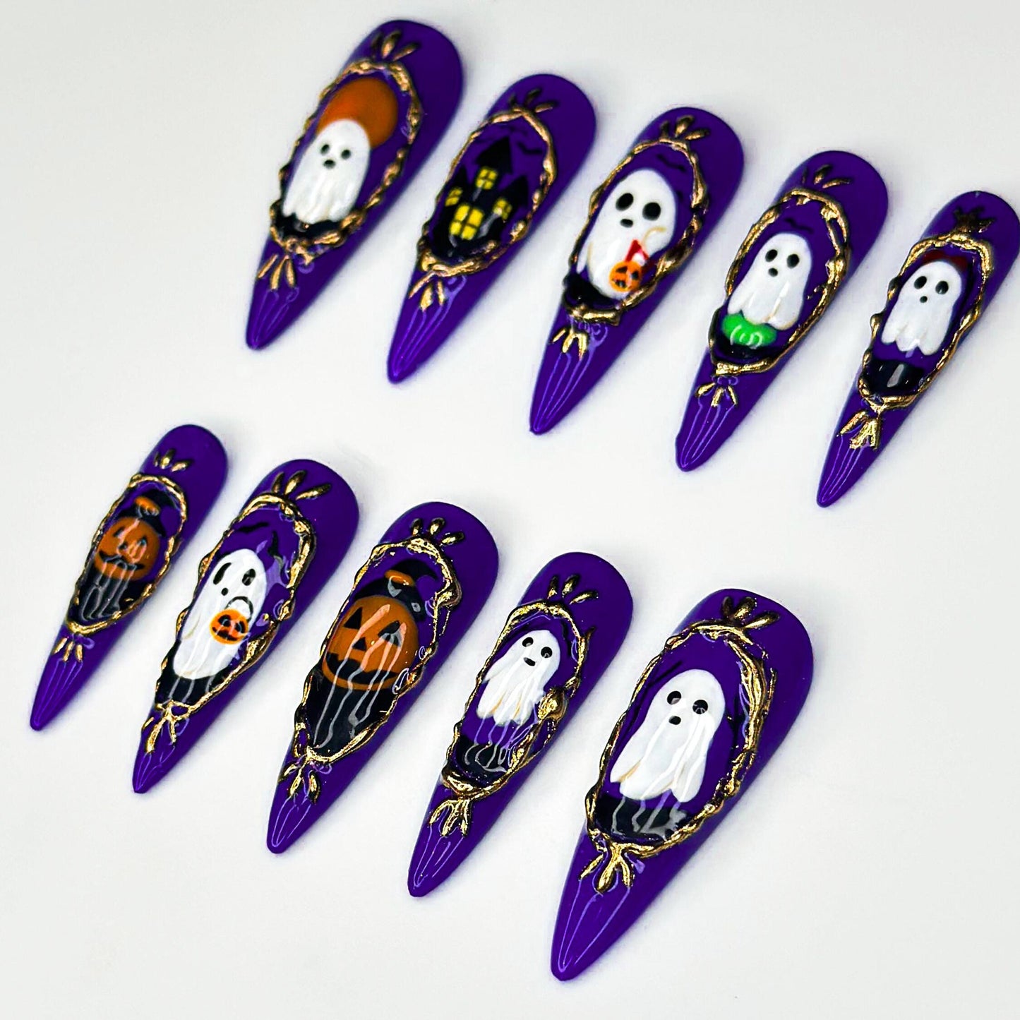 Haunted Ghost Press On Nails - Halloween Ghost Pumpkin Press On Nails