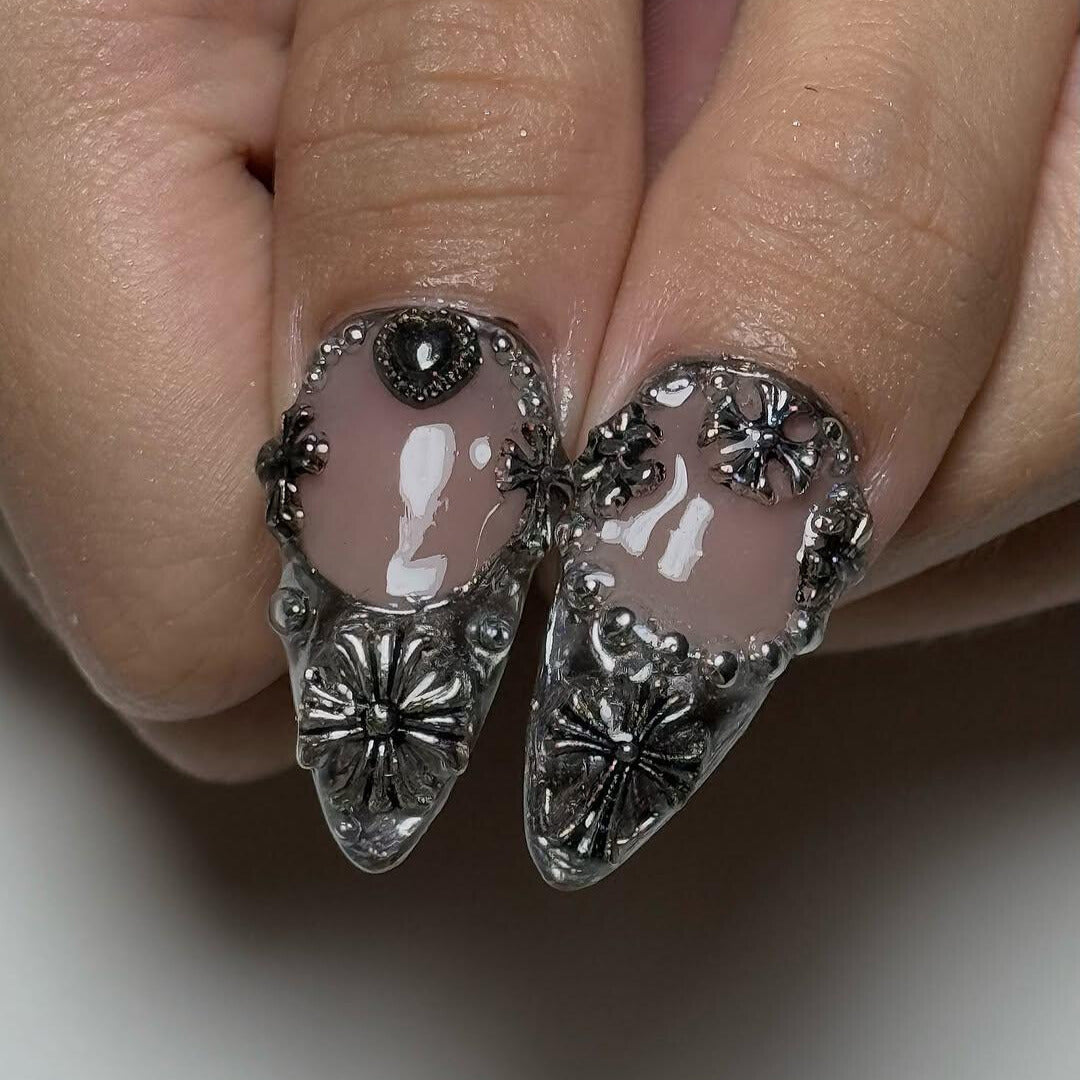 Chrome Gothic Press On Nails  - 3D Chrome Silver Gothic Press On Nails
