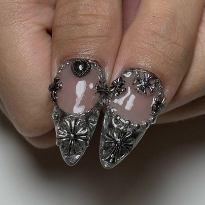 Chrome Gothic Press On Nails  - 3D Chrome Silver Gothic Press On Nails