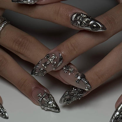 Chrome Gothic Press On Nails  - 3D Chrome Silver Gothic Press On Nails