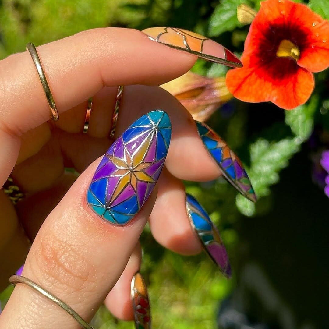 Stained Glass Floral Press On Nails Set