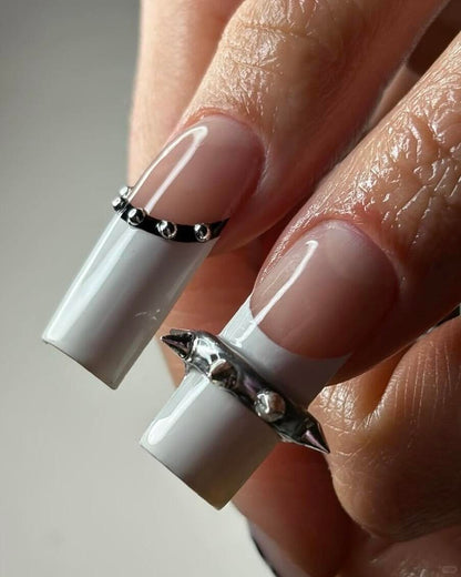 Black and White Gothic Cross Press On Nails with Stud Accents