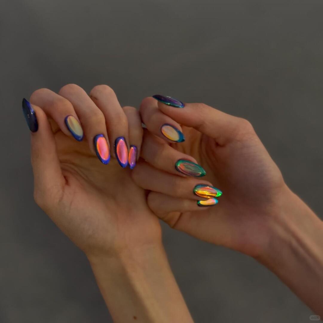 Multicolor Aurora Chrome Press On Nails Luxury Statement Set