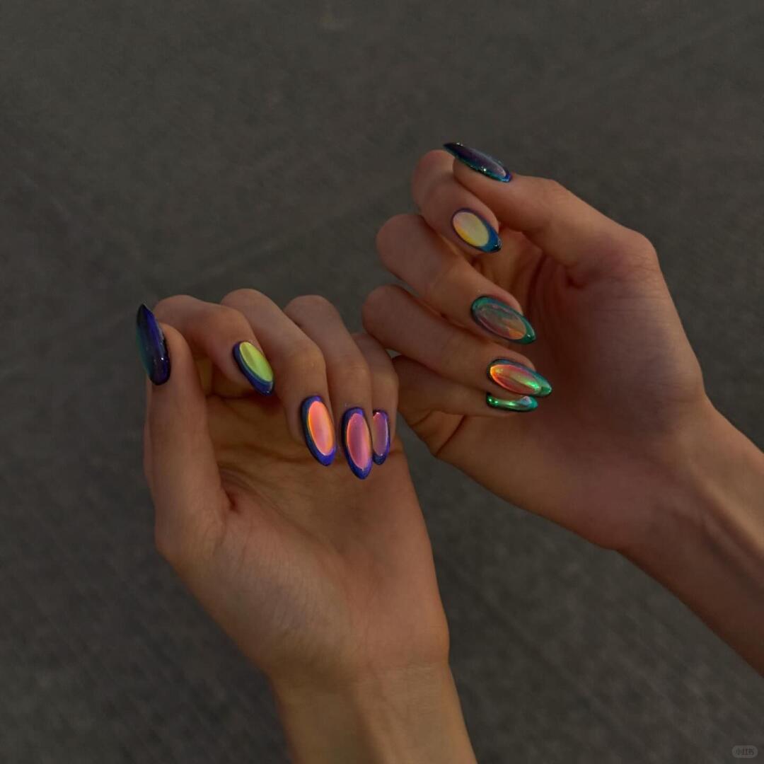 Multicolor Aurora Chrome Press On Nails Luxury Statement Set