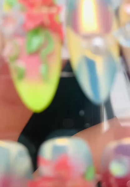 3D Pastel Press-On Nails – Floral & Butterfly Design