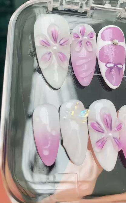 Lavender Fake Nails Handmade Purple Ombre Nails