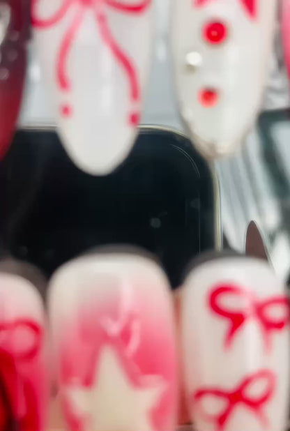 Red Coquette Press On Nails -Red Star Ribbon Press On Nails