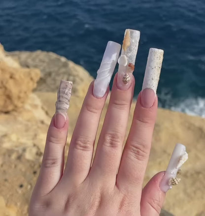 Seashell and Pearl Press On Nails with 3D Detailing
