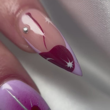 Handmade Press-On Nails with Pink Hearts, Stars, and Lunar Accents