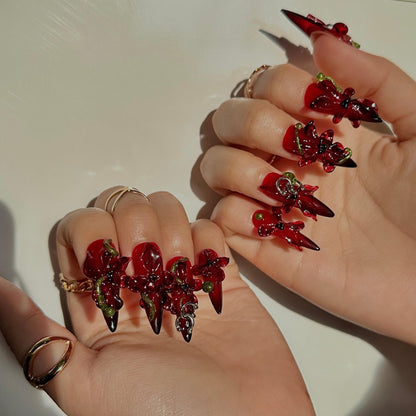Crimson Orchid Luxury Press On Nails - Crimson Orchid 3D Luxury Press On