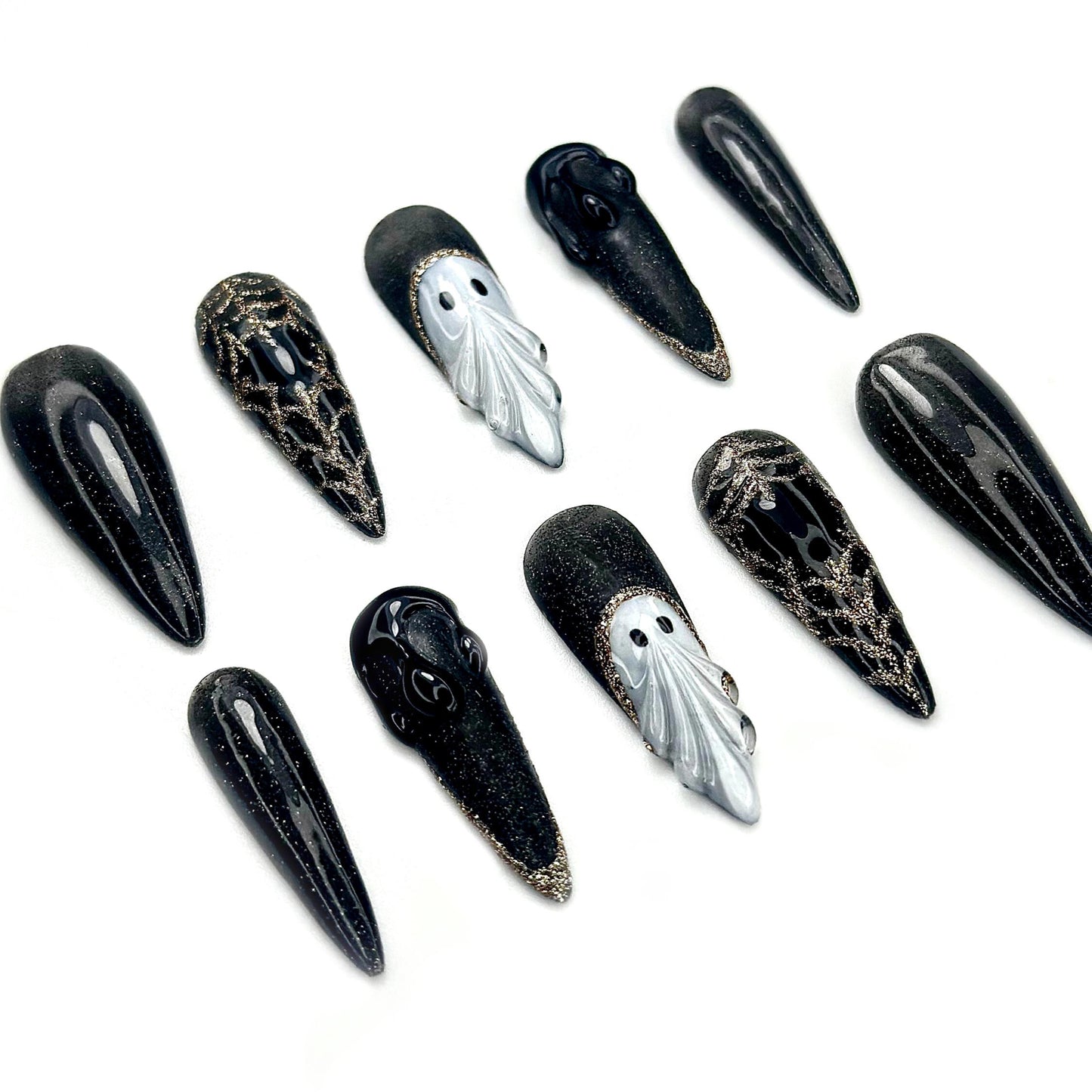 Midnight Phantom Press On Nails -Black Gothic Ghost Press On Nails