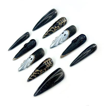 Midnight Phantom Press On Nails -Black Gothic Ghost Press On Nails