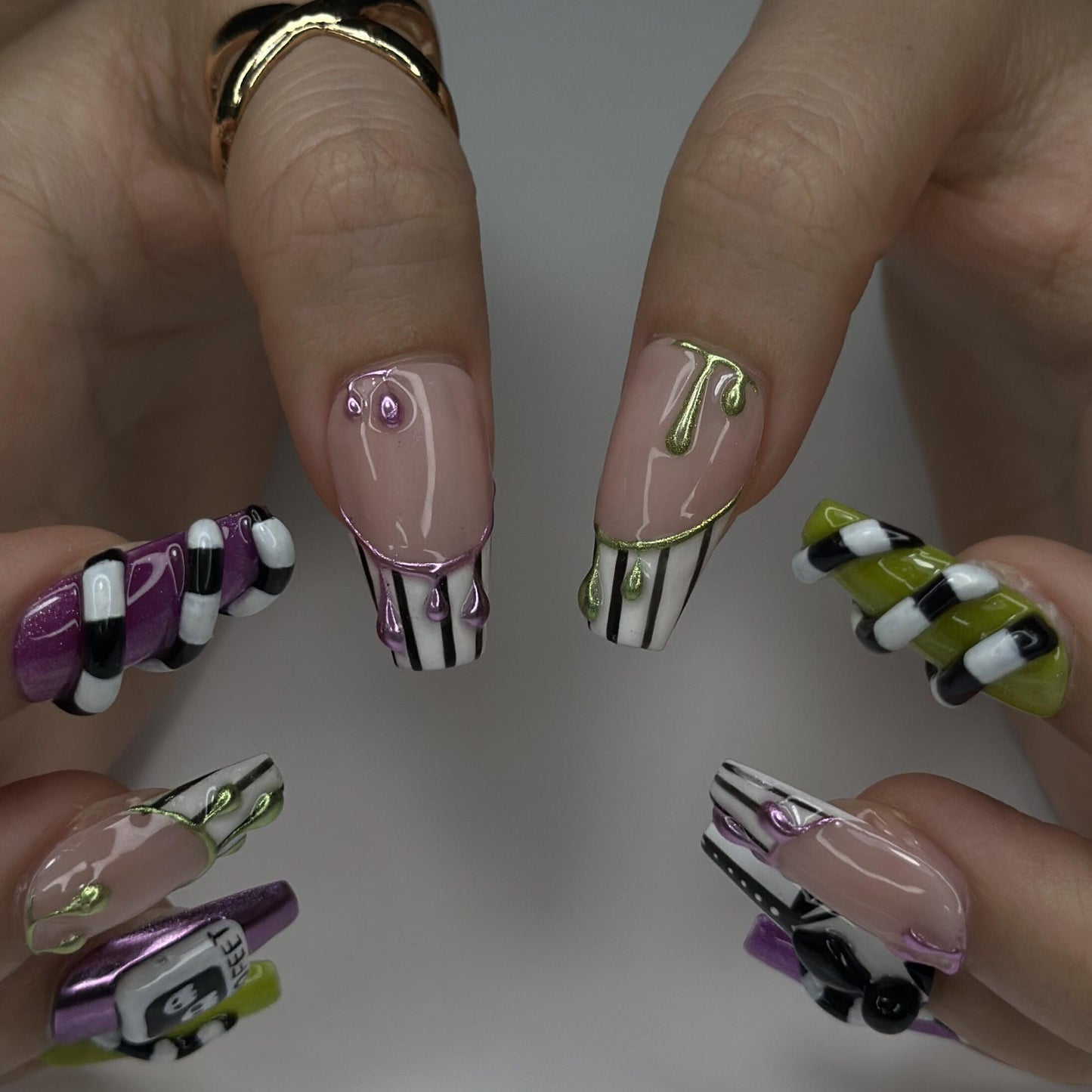 Spooky Stripes Press On Nails  - Spooky Neon Gothic Press On Nails