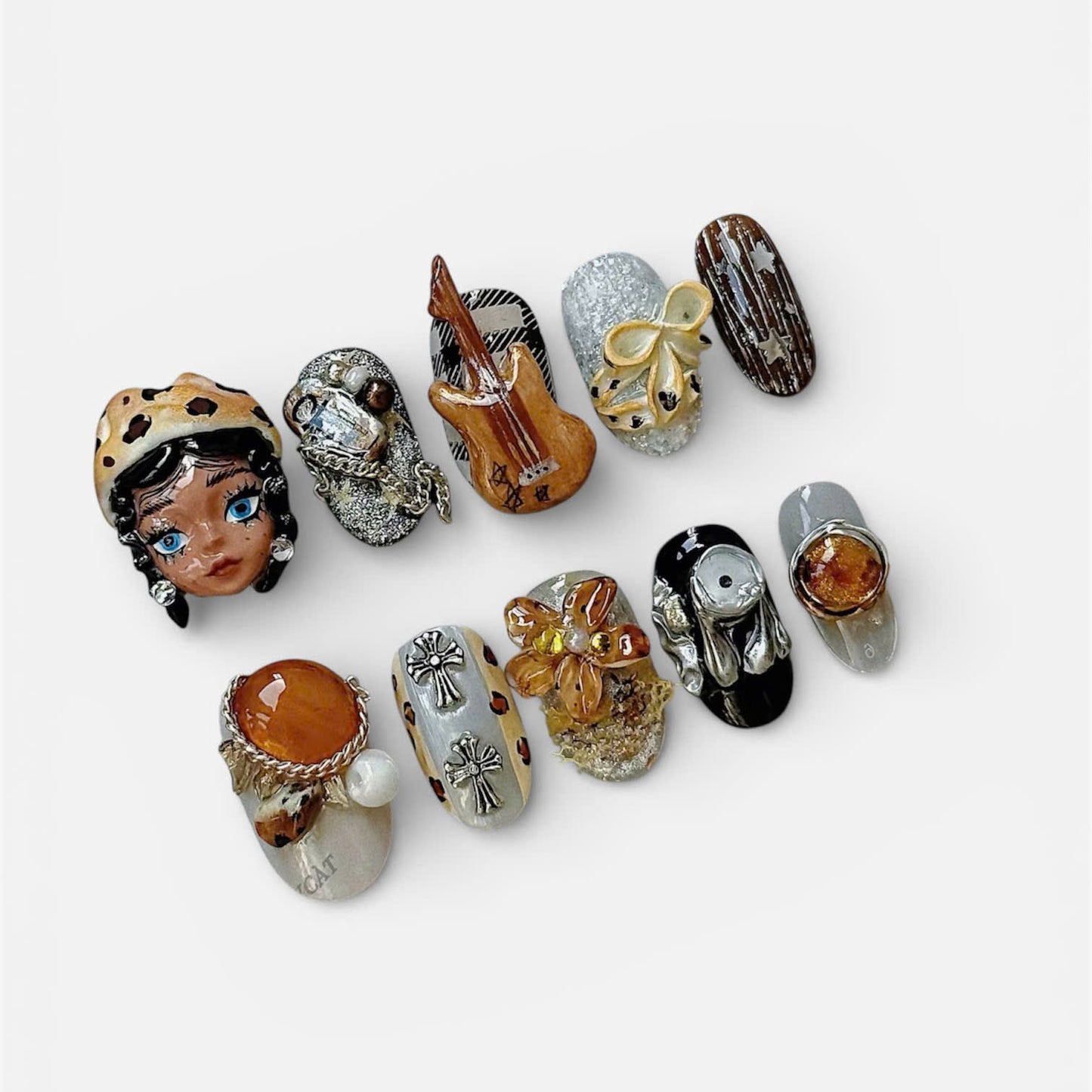 Eclectic Vintage Art Press On Nails Handmade 3D Statement Set