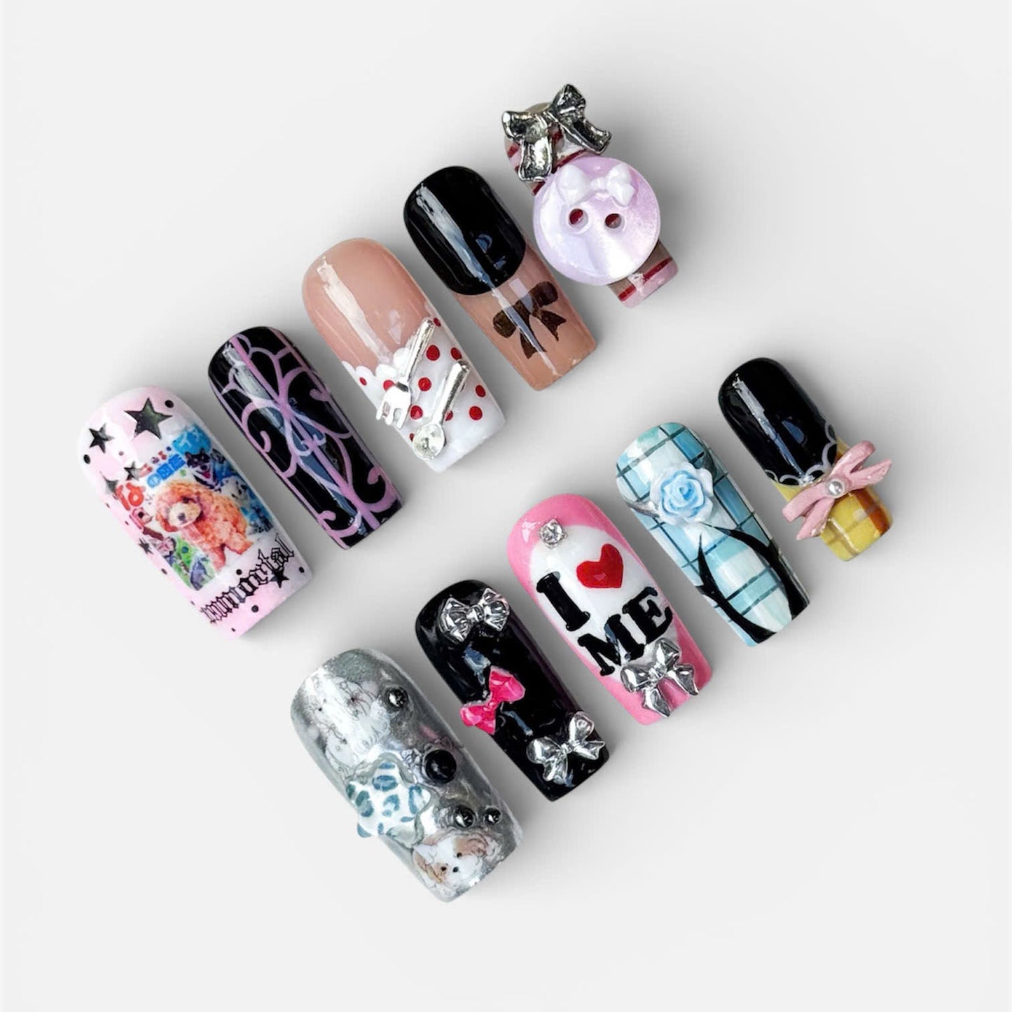 Playful Mixed Style Press On Nails Handmade Cute Art Set