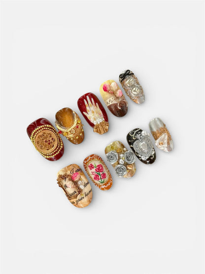 Vintage Rose Gold Floral Press On Nails Luxury Handmade Set