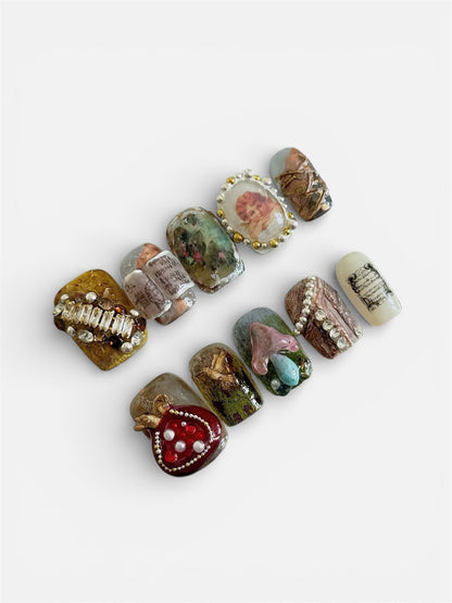 Vintage Baroque Art Press On Nails Handmade Luxury Mixed Media Set
