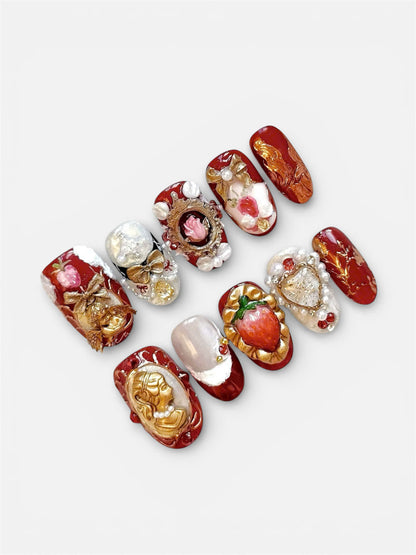 Baroque Strawberry Red Press On Nails Luxury Statement Set
