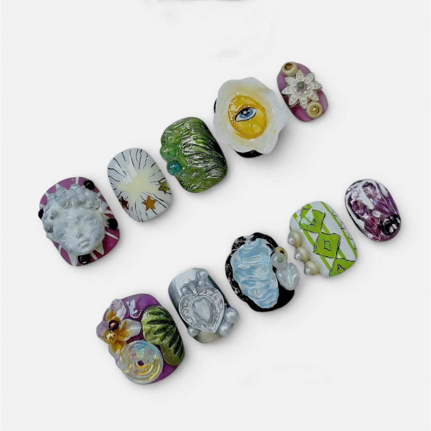 Fantasy Forest Art Press On Nails Handmade 3D Sculptural Set