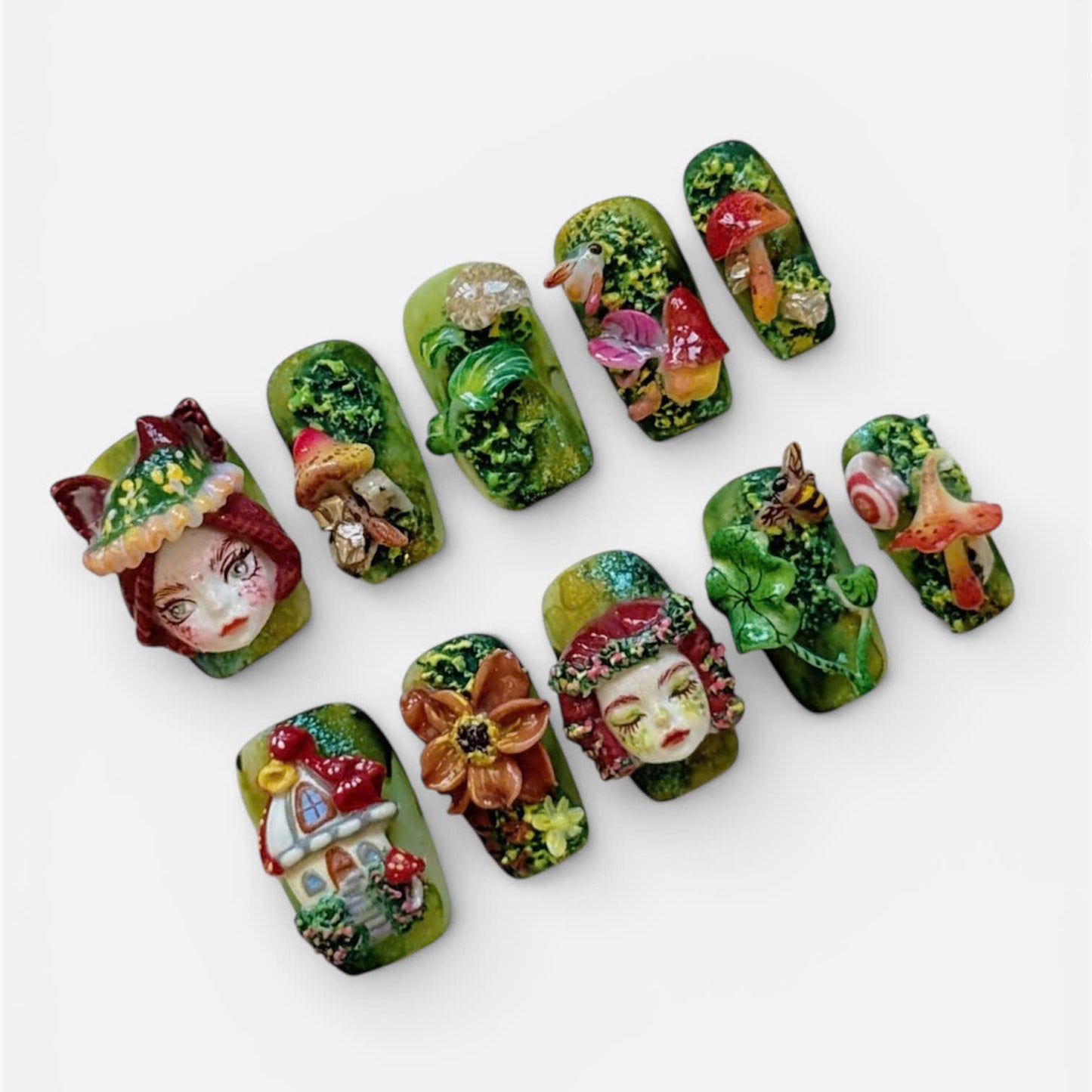 Forest Fairy Art Press On Nails Handmade 3D Nature Set
